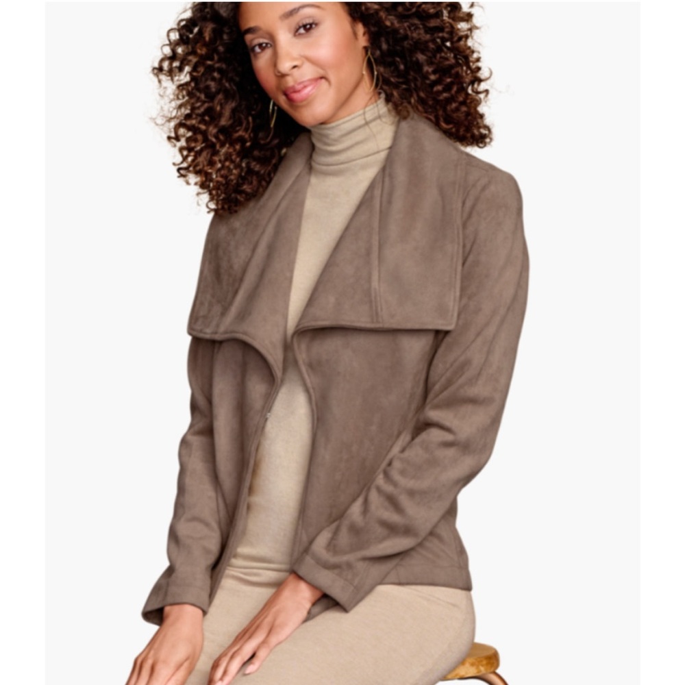 JOHNSTON & MURPHY Tan Bonded Faux Suede Open Front Drape Jacket M